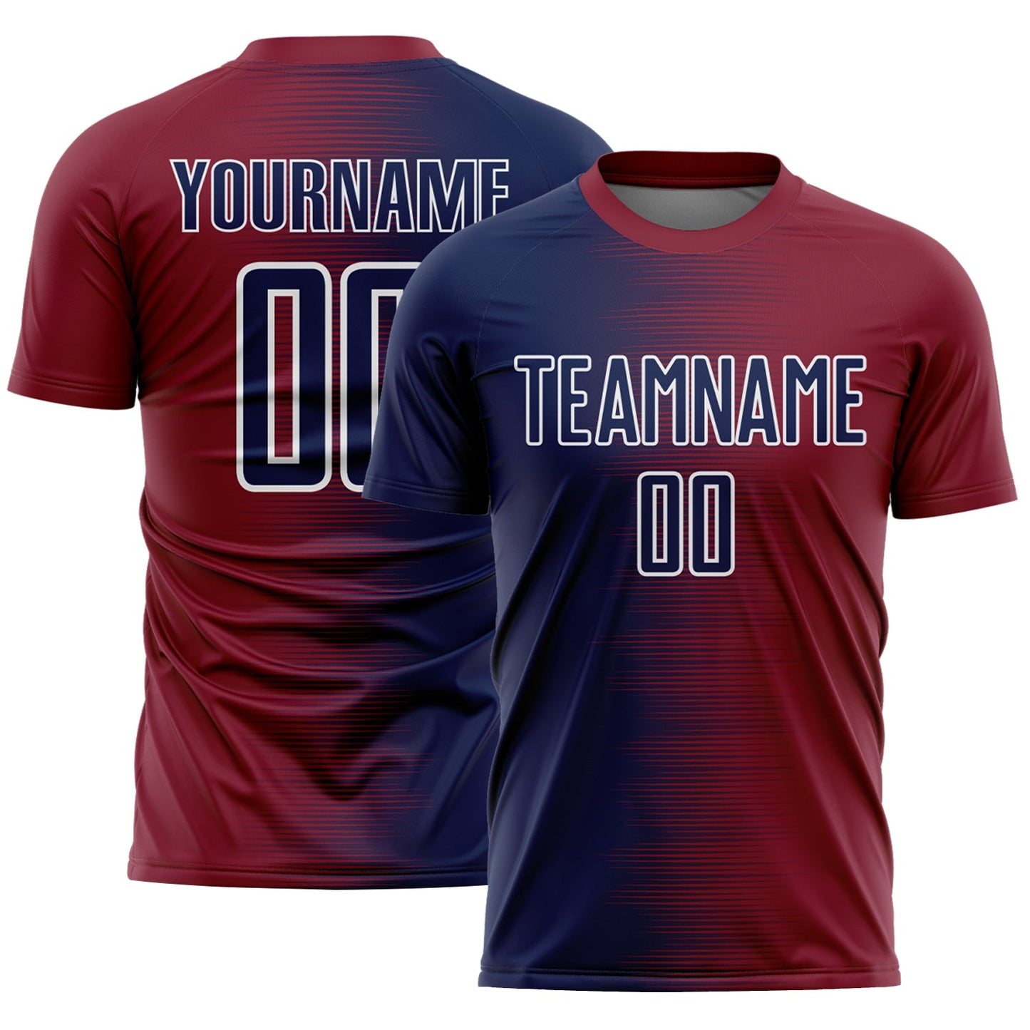 Custom Crimson Navy-White Gradient Line Sublimation Soccer Uniform Jersey - Main View