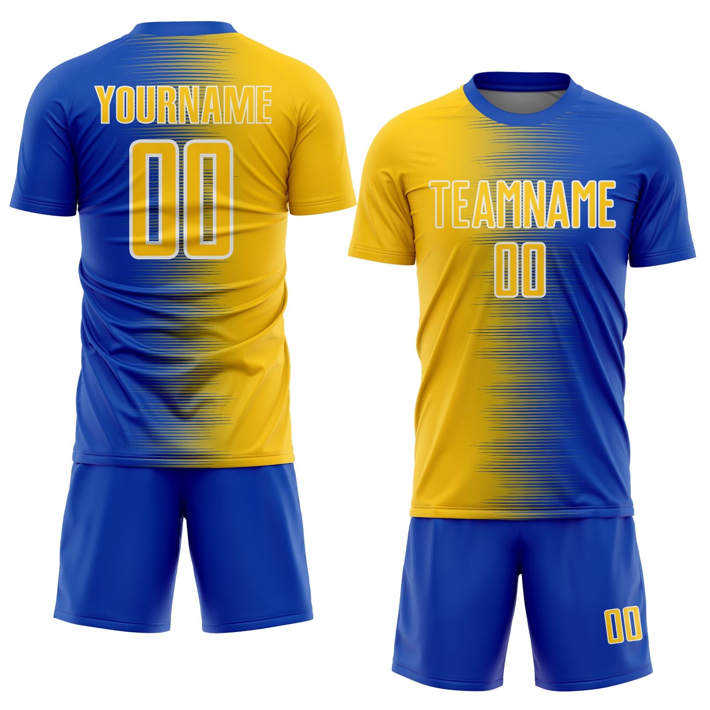 Custom Thunder Blue Yellow-White Gradient Line Sublimation Soccer Uniform Jersey view 2