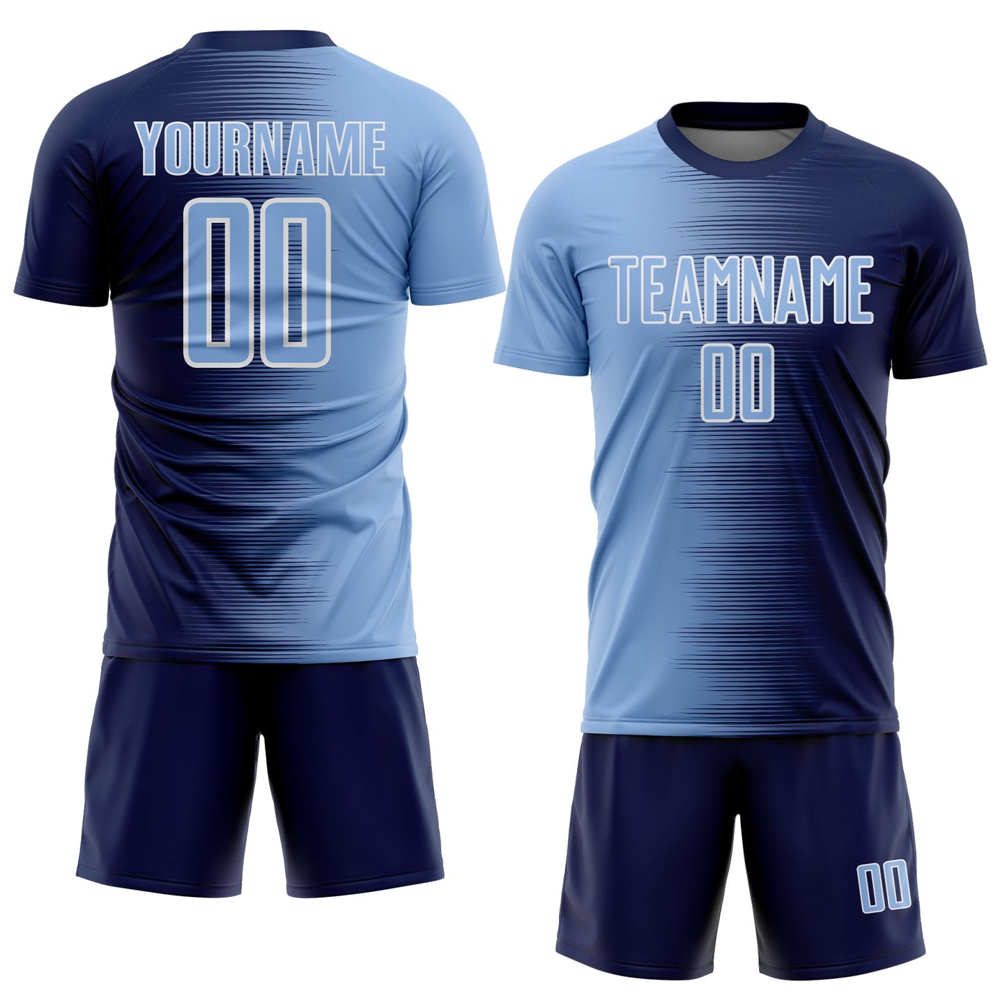 Custom Navy Light Blue-White Gradient Line Sublimation Soccer Uniform Jersey view 2