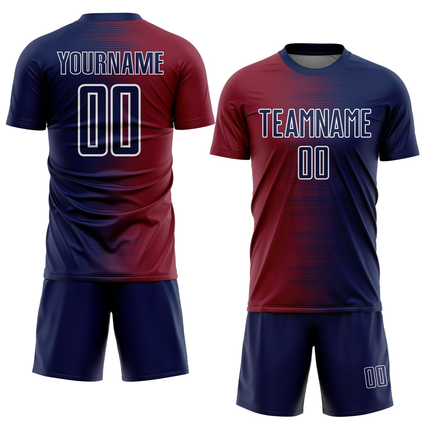 Custom Navy White-Crimson Gradient Line Sublimation Soccer Uniform Jersey view 2