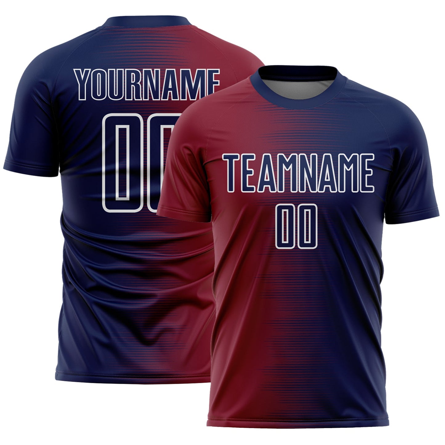 Custom Navy White-Crimson Gradient Line Sublimation Soccer Uniform Jersey - Main View