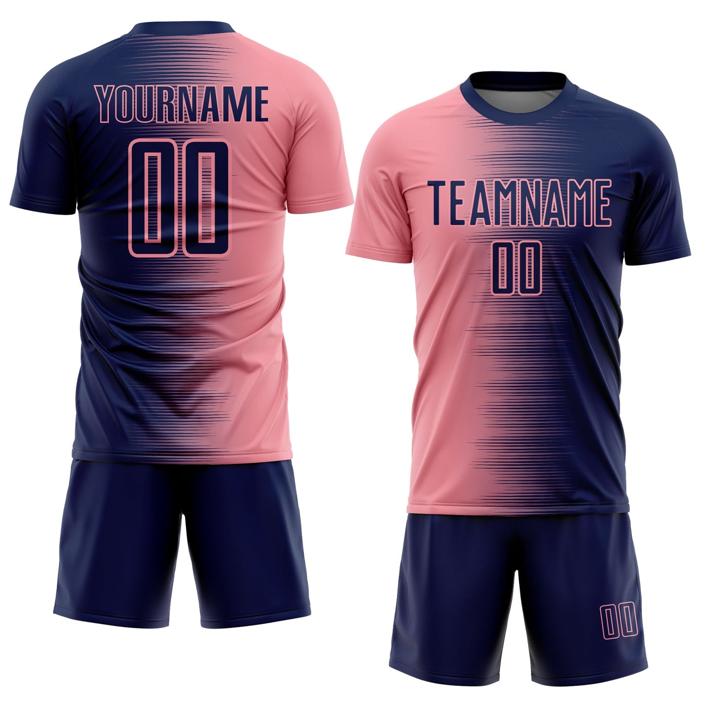 Custom Navy Medium Pink Gradient Line Sublimation Soccer Uniform Jersey view 2