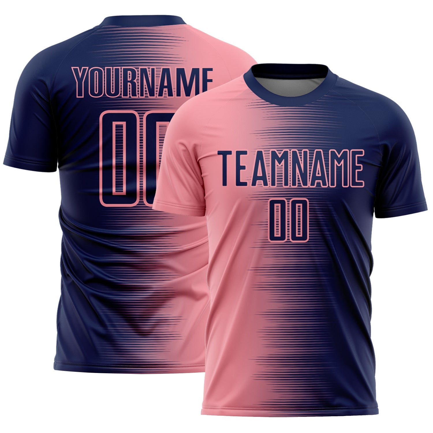 Custom Navy Medium Pink Gradient Line Sublimation Soccer Uniform Jersey - Main View