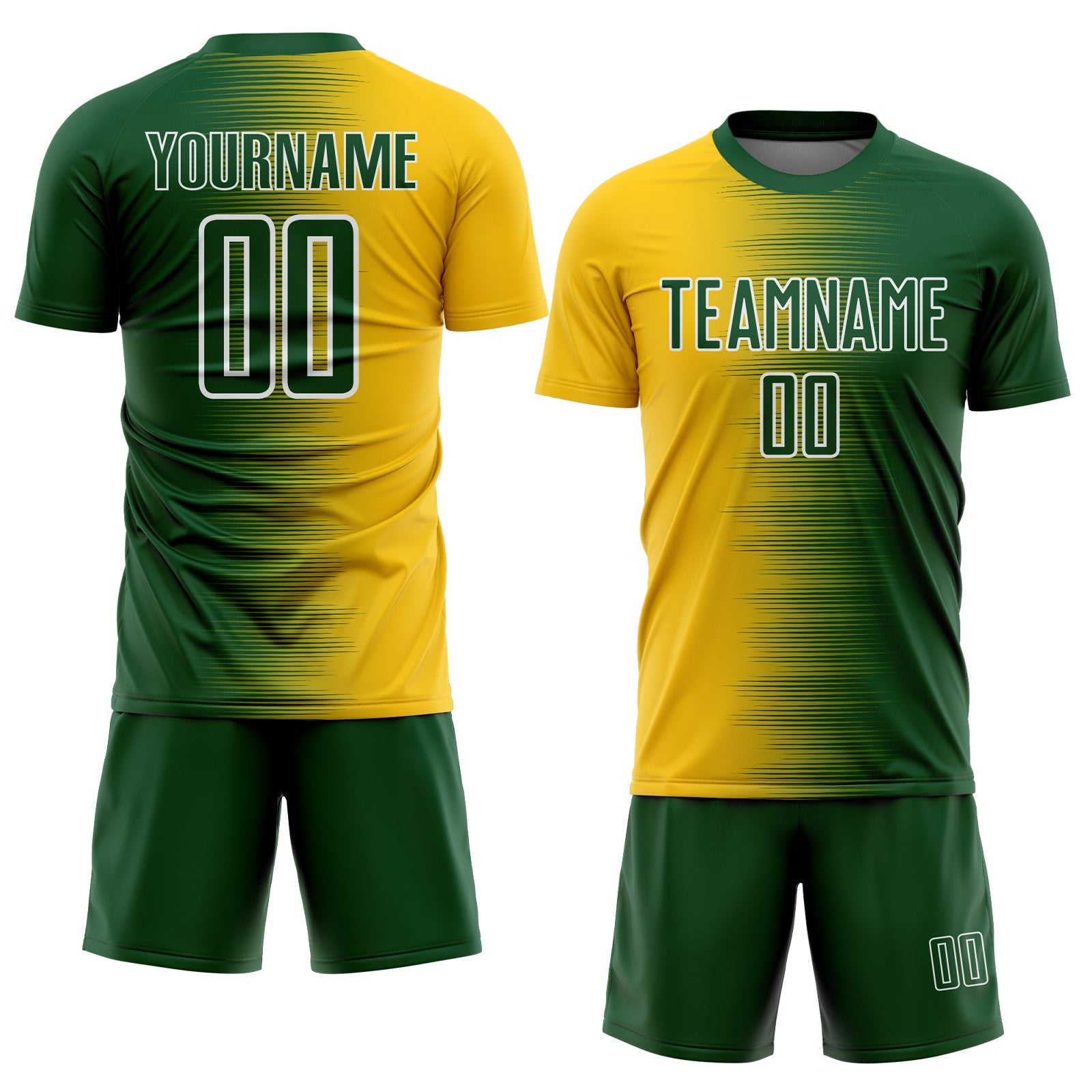 Custom Green White-Yellow Gradient Line Sublimation Soccer Uniform Jersey view 2