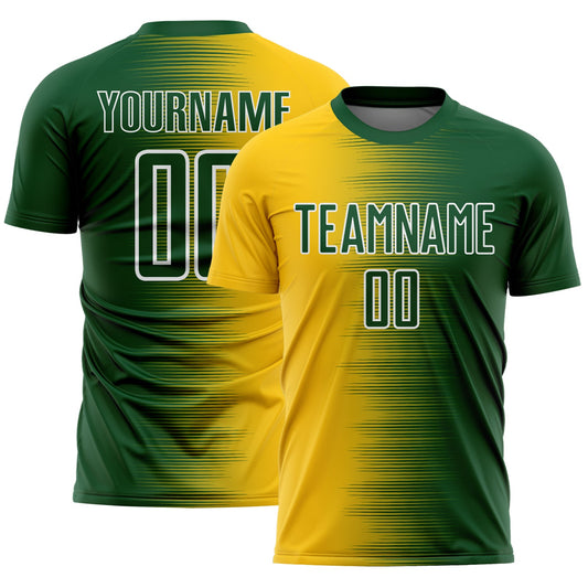 Custom Green White-Yellow Gradient Line Sublimation Soccer Uniform Jersey - Main View