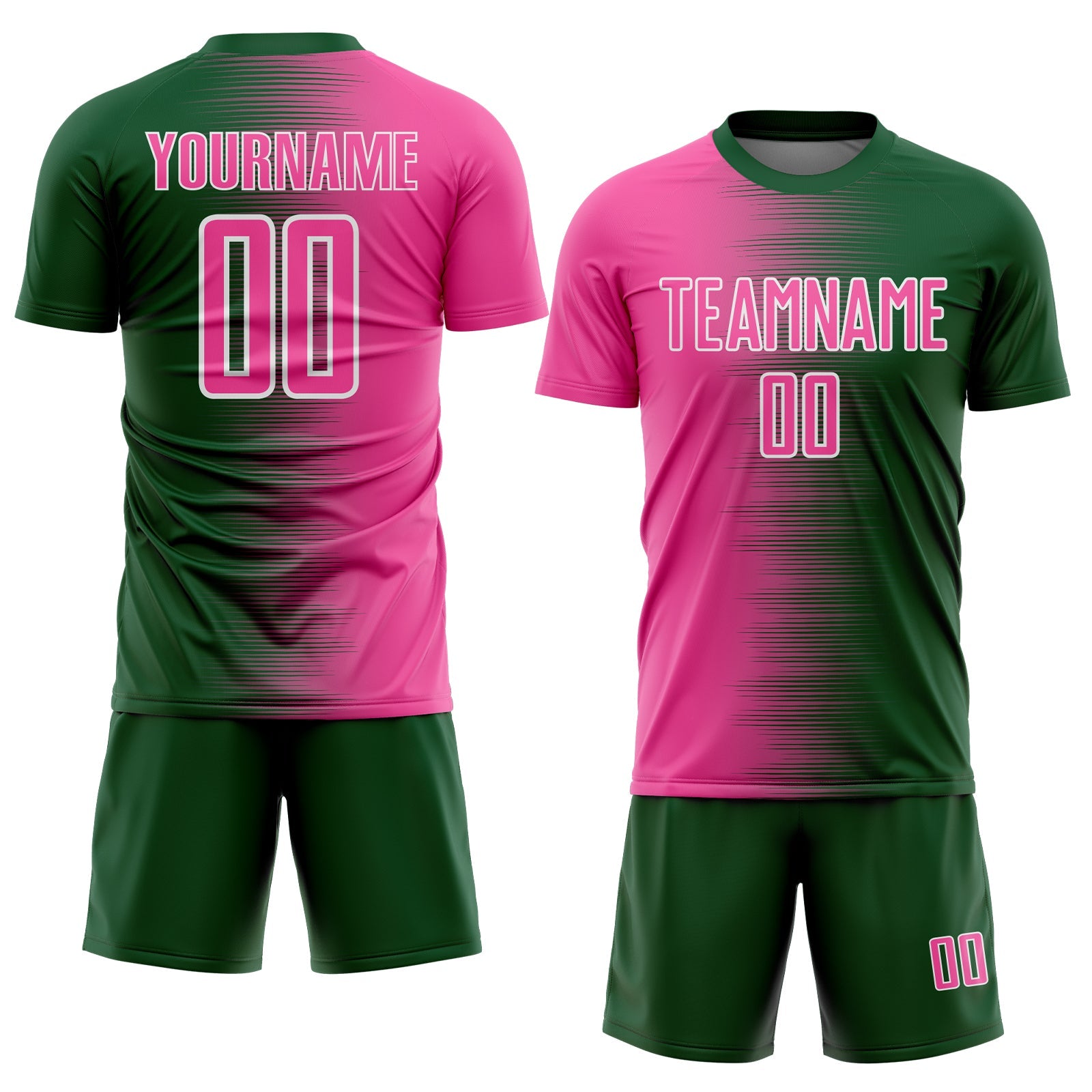 Custom Green Pink-White Gradient Line Sublimation Soccer Uniform Jersey view 2