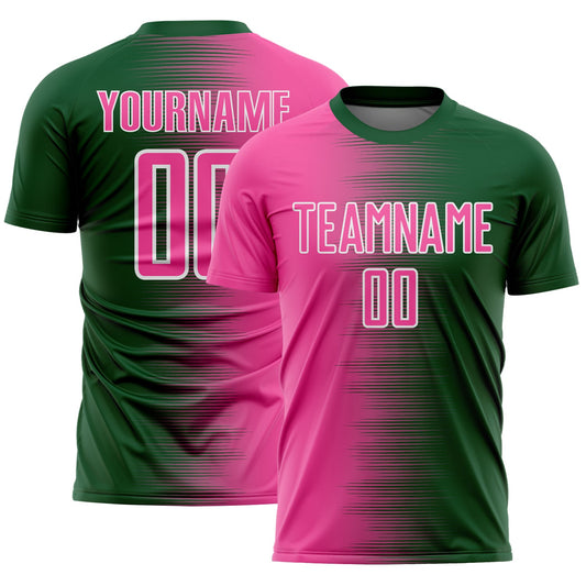 Custom Green Pink-White Gradient Line Sublimation Soccer Uniform Jersey - Main View