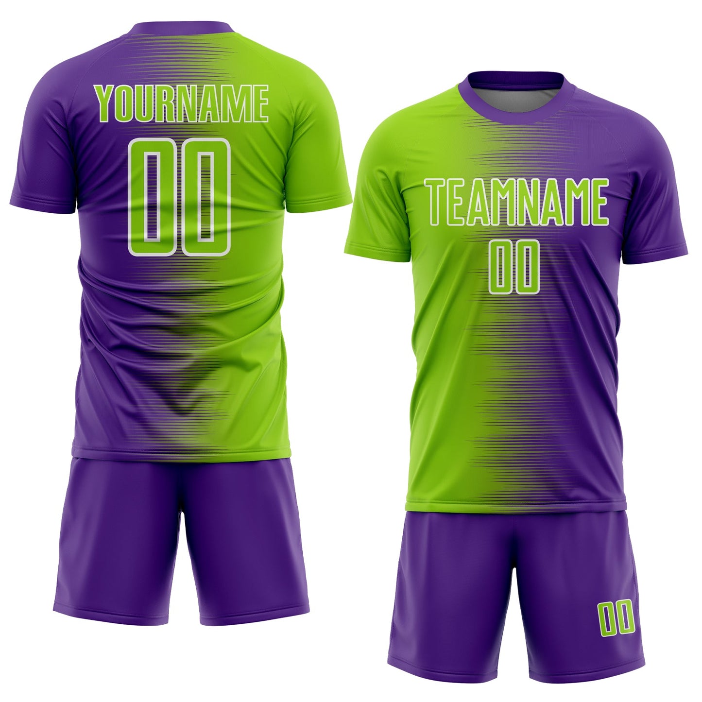 Custom Purple Neon Green-White Gradient Line Sublimation Soccer Uniform Jersey view 2
