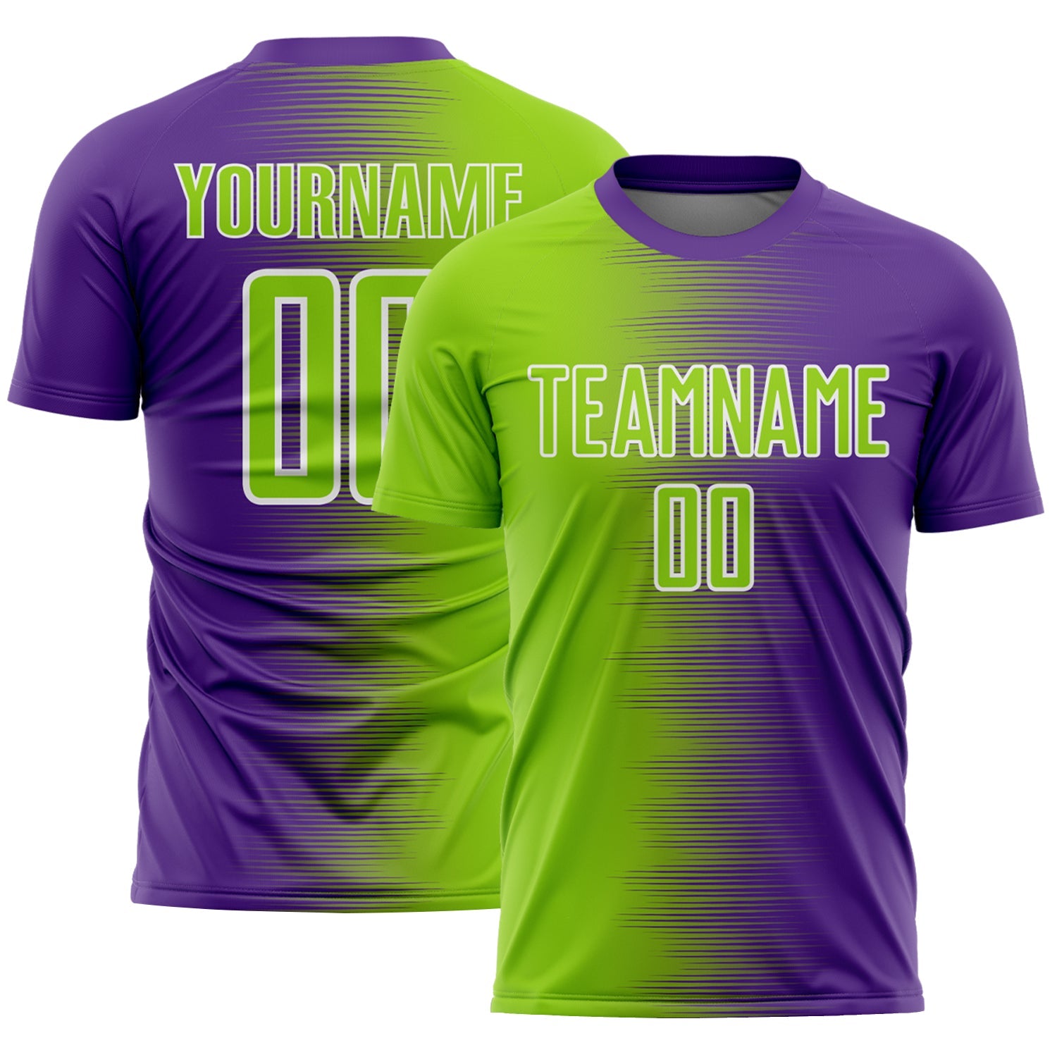 Custom Purple Neon Green-White Gradient Line Sublimation Soccer Uniform Jersey - Main View