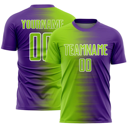 Custom Purple Neon Green-White Gradient Line Sublimation Soccer Uniform Jersey - Main View