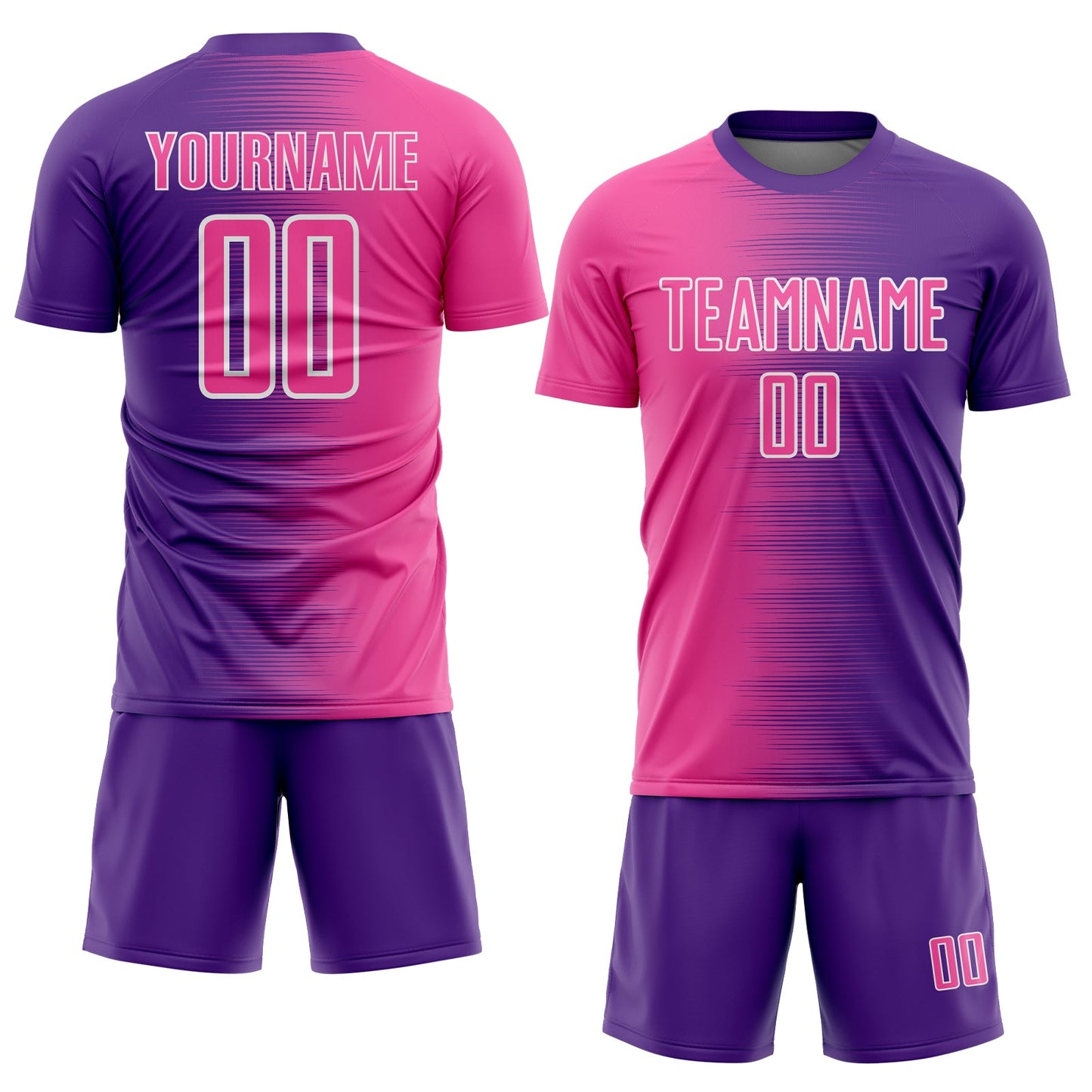 Custom Purple Pink-White Gradient Line Sublimation Soccer Uniform Jersey view 2