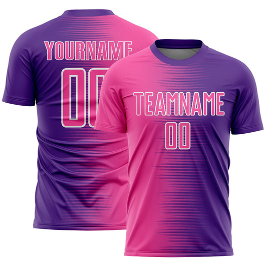 Custom Purple Pink-White Gradient Line Sublimation Soccer Uniform Jersey - Main View