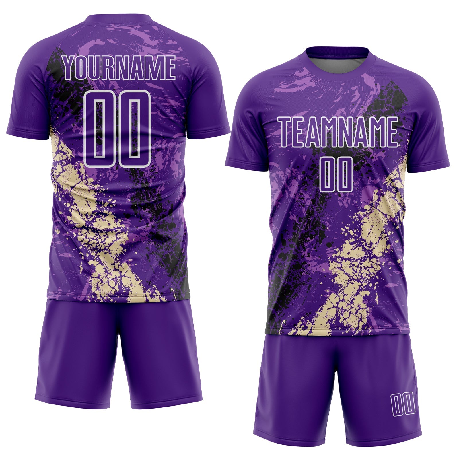 Custom Purple White Black-Cream Dripping Splatter Cracked Texture Sublimation Soccer Uniform Jersey view 2