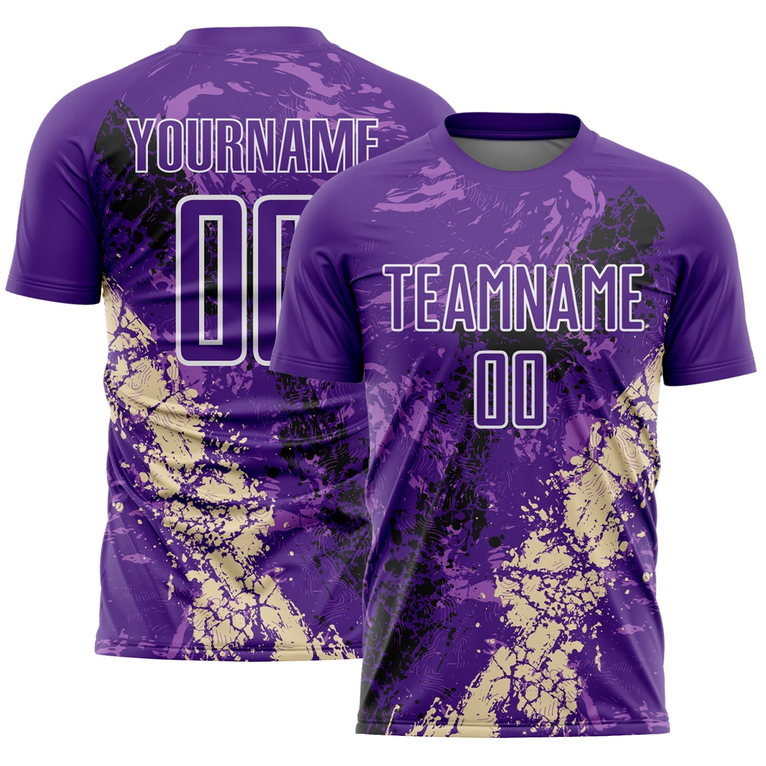 Custom Purple White Black-Cream Dripping Splatter Cracked Texture Sublimation Soccer Uniform Jersey - Main View