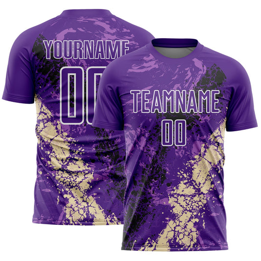 Custom Purple White Black-Cream Dripping Splatter Cracked Texture Sublimation Soccer Uniform Jersey - Main View