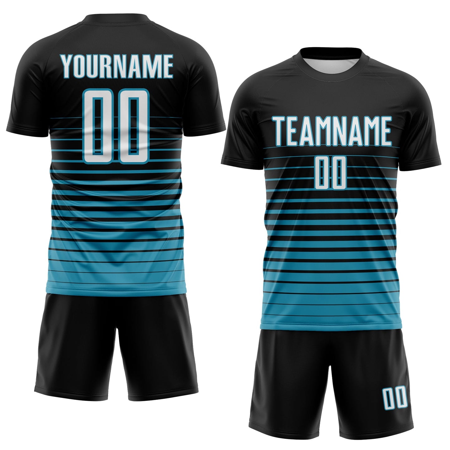 Custom Black White-Panther Blue Gradient Pinstripe Sublimation Soccer Uniform Jersey view 2