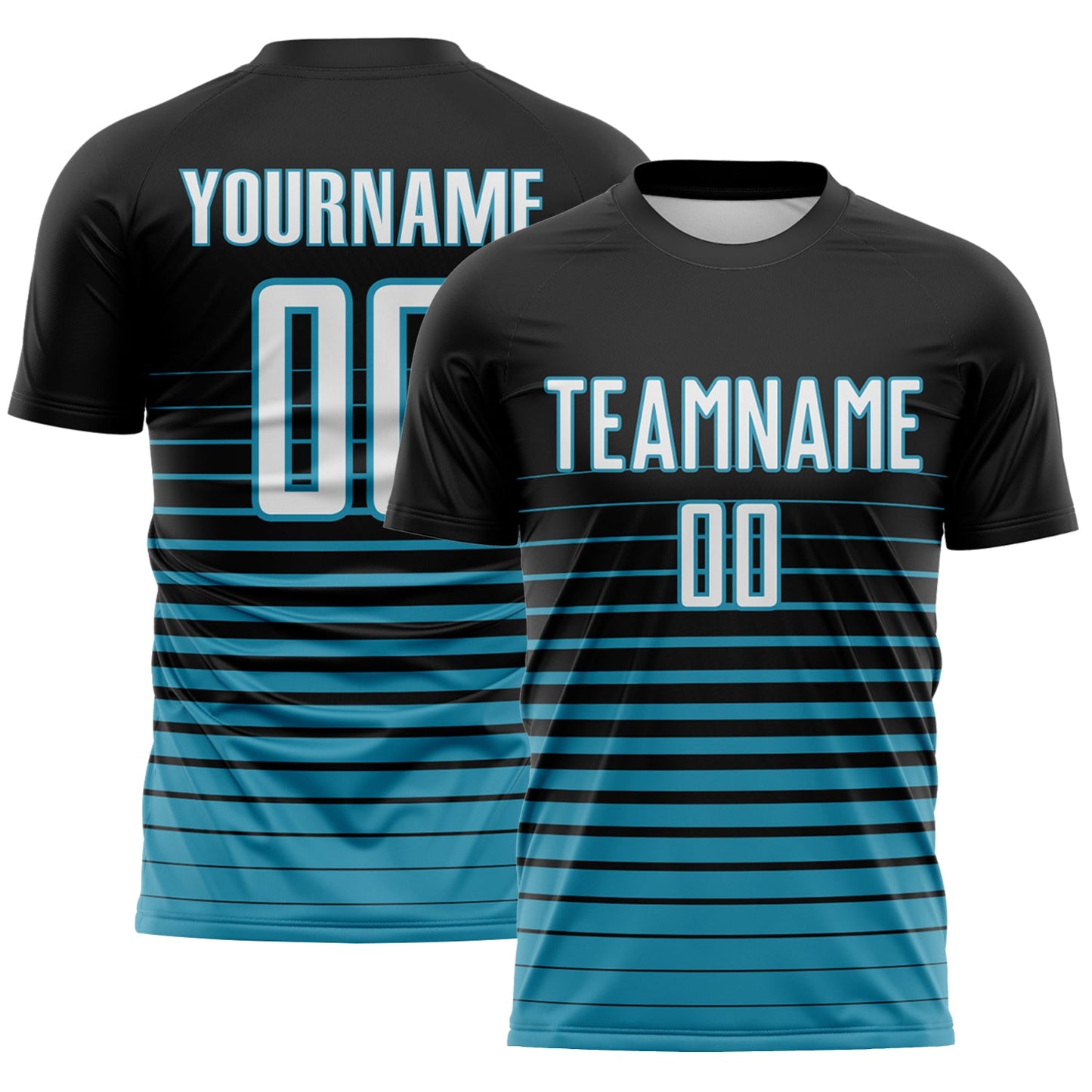 Custom Black White-Panther Blue Gradient Pinstripe Sublimation Soccer Uniform Jersey - Main View