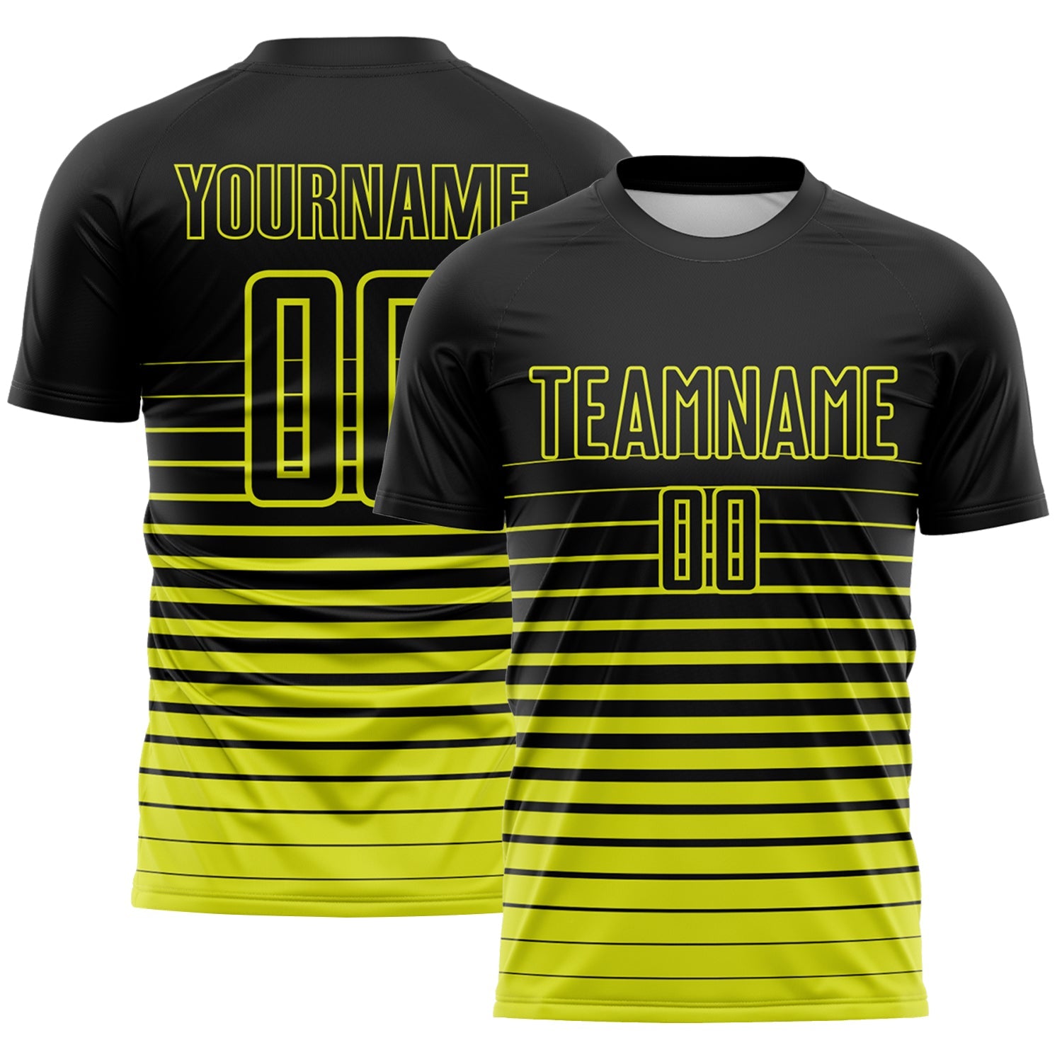 Custom Black Neon Yellow Gradient Pinstripe Sublimation Soccer Uniform Jersey - Main View