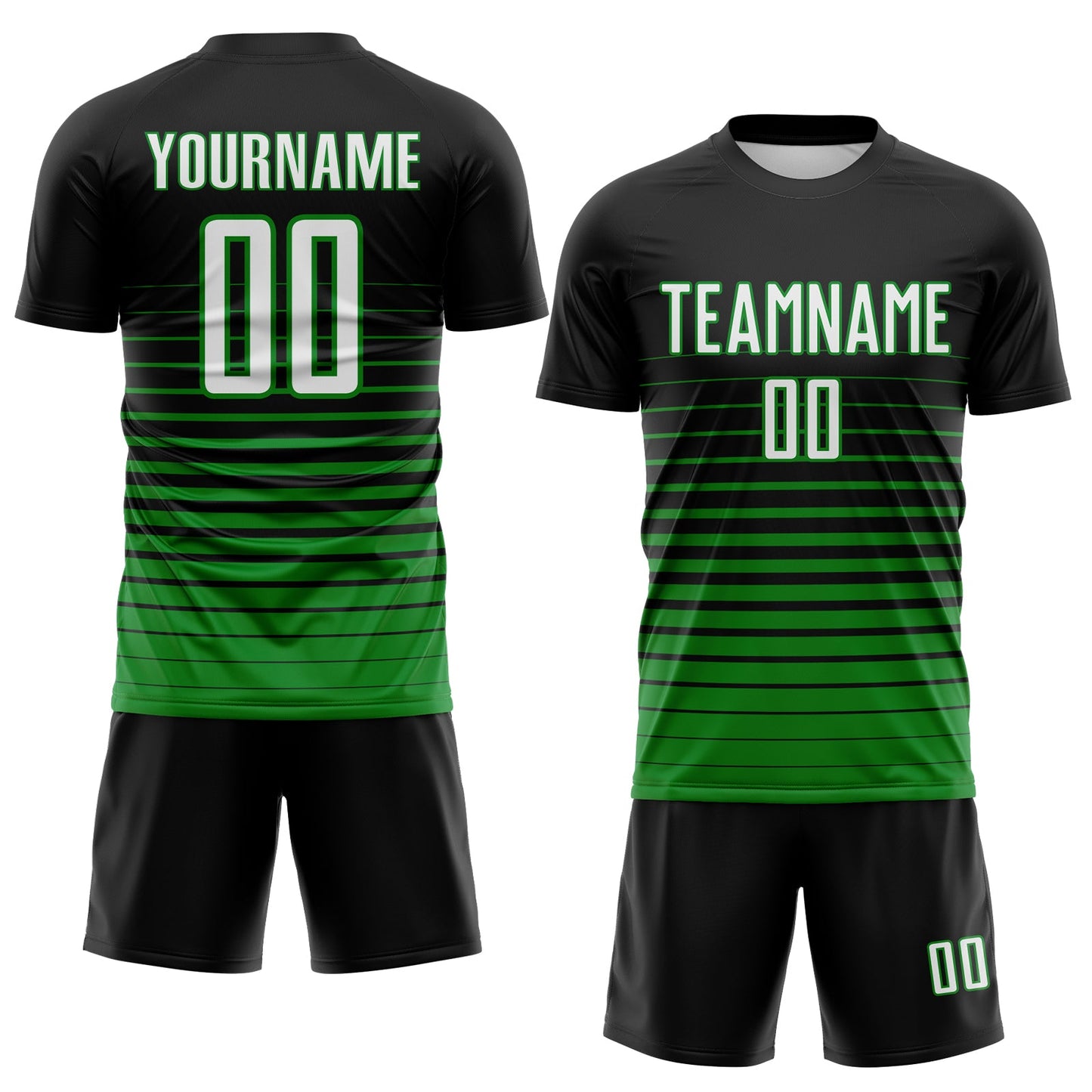 Custom Black White-Grass Green Gradient Pinstripe Sublimation Soccer Uniform Jersey view 2