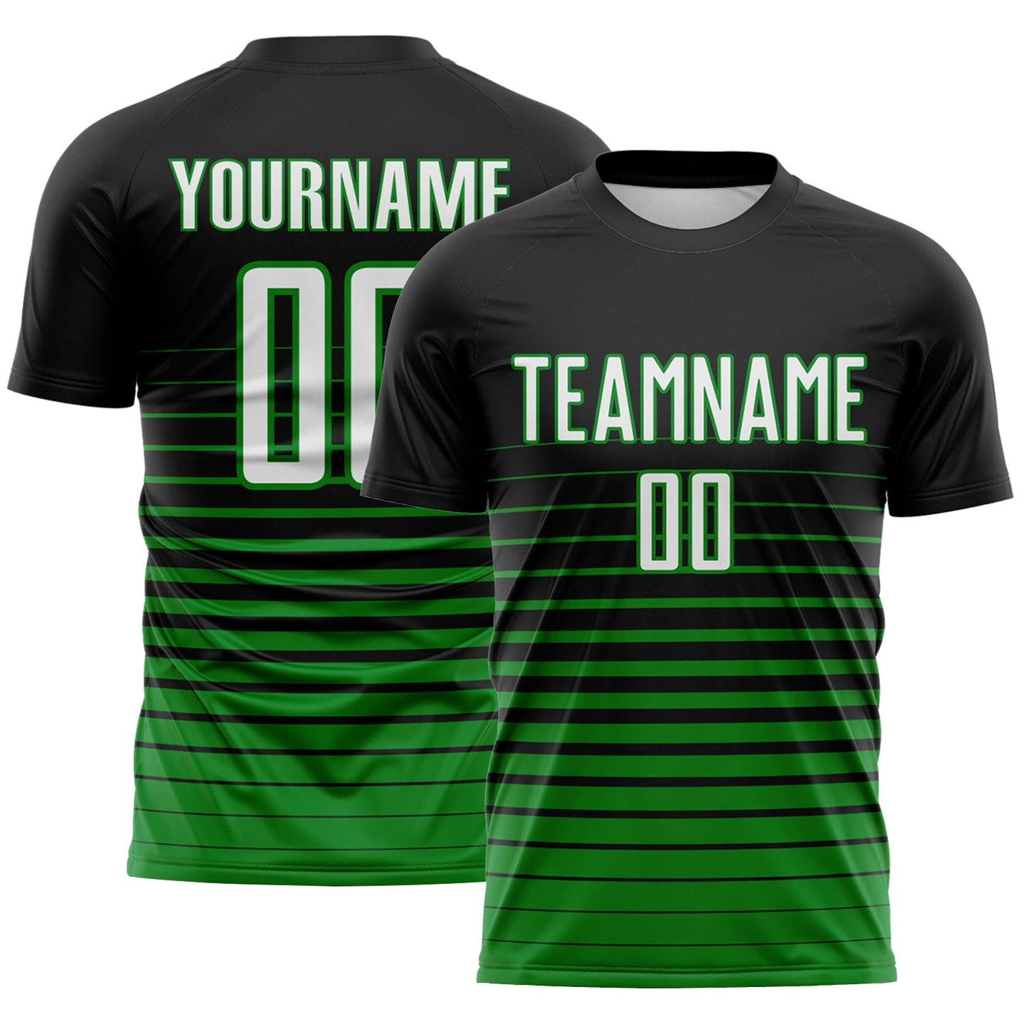 Custom Black White-Grass Green Gradient Pinstripe Sublimation Soccer Uniform Jersey - Main View
