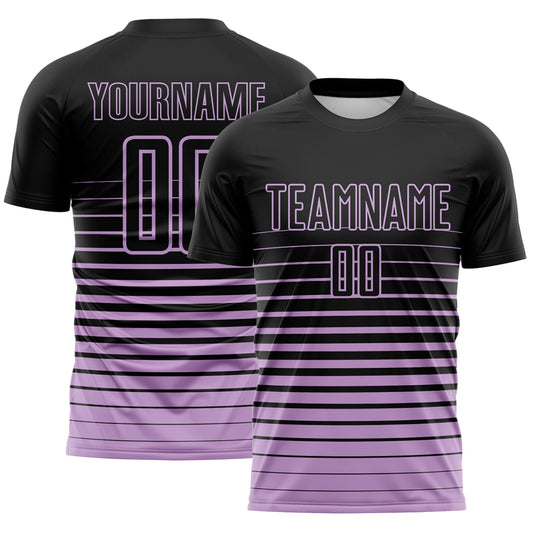 Custom Black Light Purple Gradient Pinstripe Sublimation Soccer Uniform Jersey - Main View