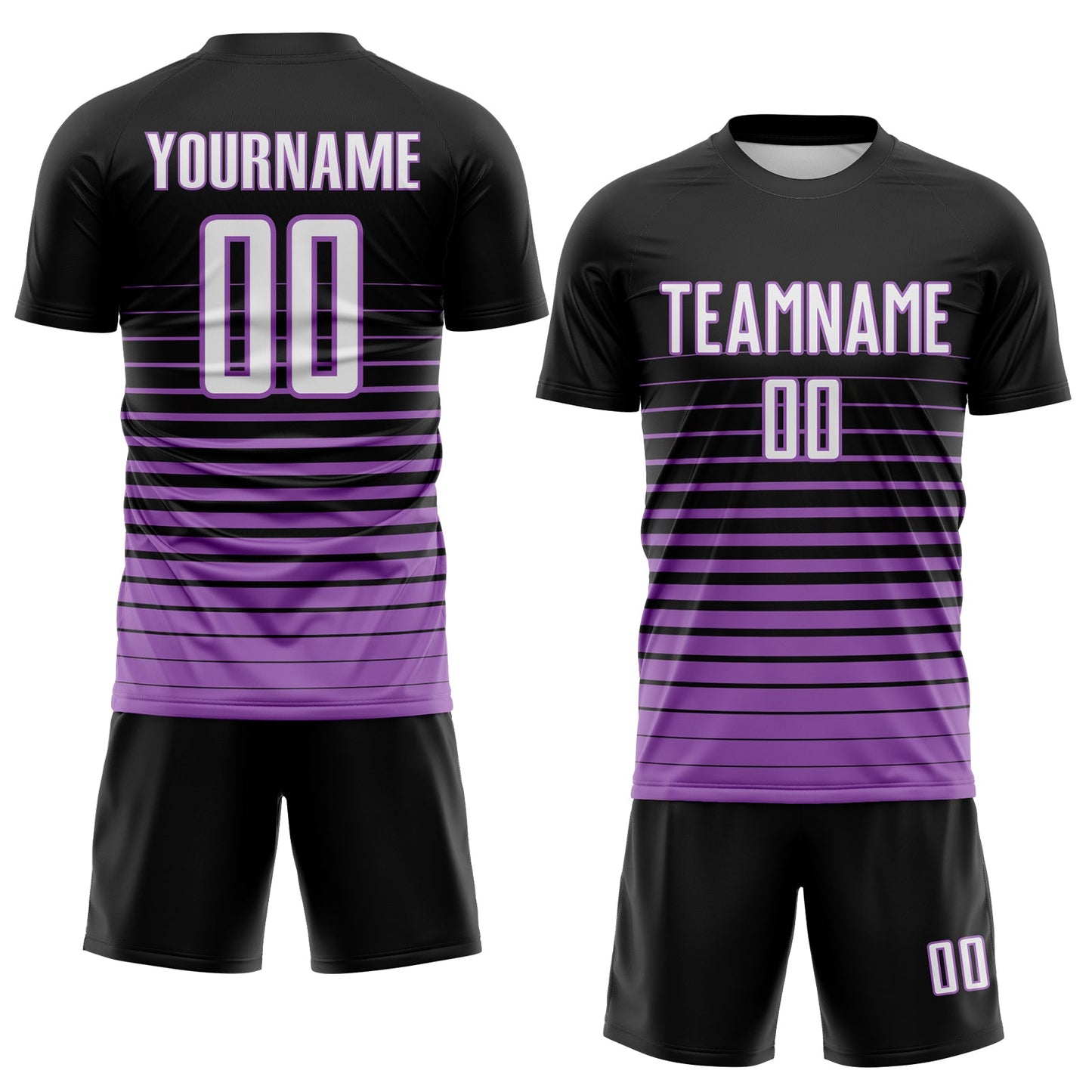Custom Black White-Medium Purple Gradient Pinstripe Sublimation Soccer Uniform Jersey view 2