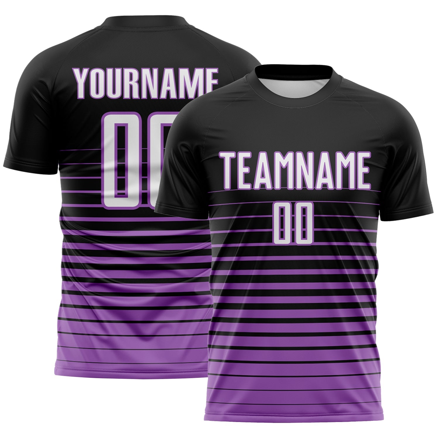 Custom Black White-Medium Purple Gradient Pinstripe Sublimation Soccer Uniform Jersey - Main View