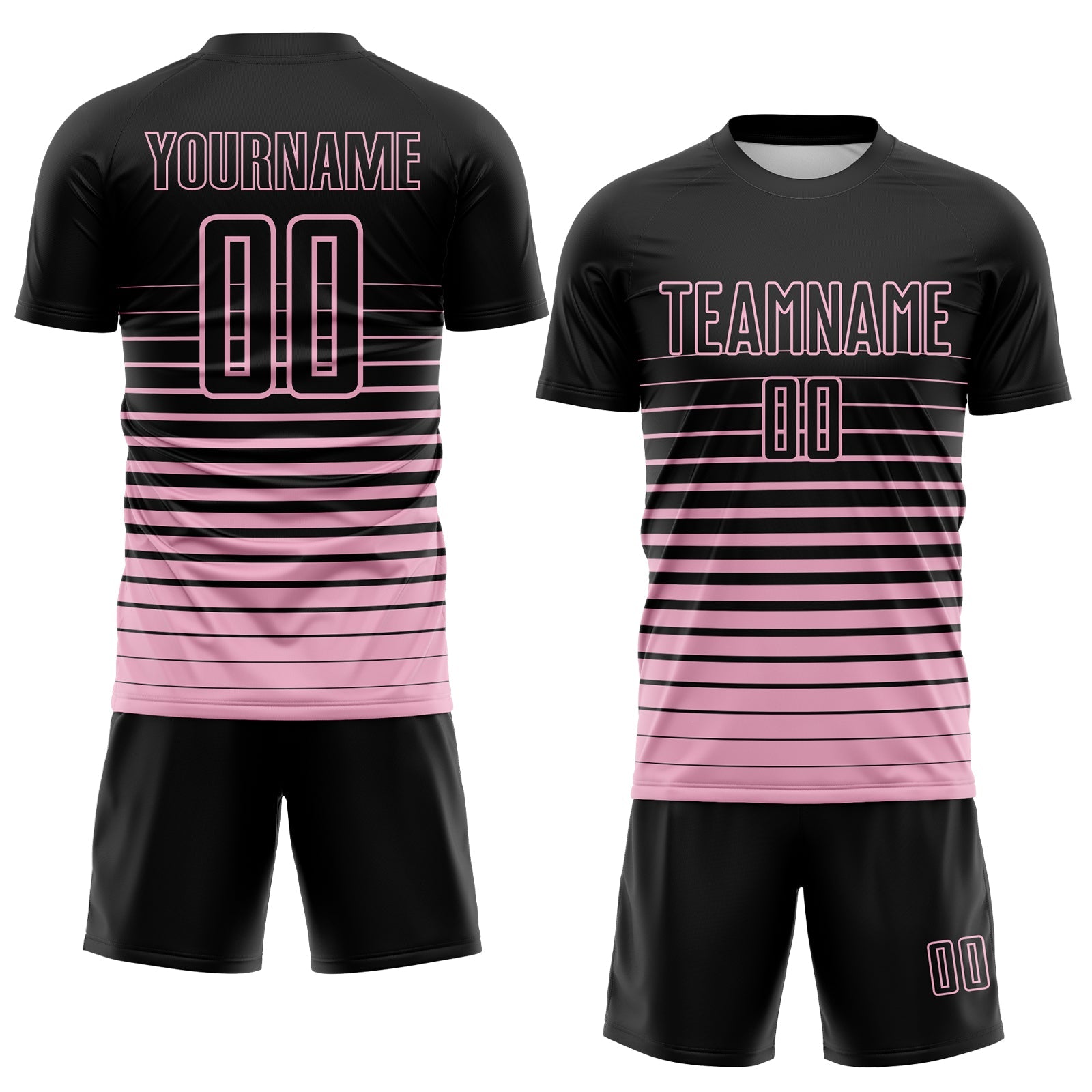 Custom Black Light Pink Gradient Pinstripe Sublimation Soccer Uniform Jersey view 2