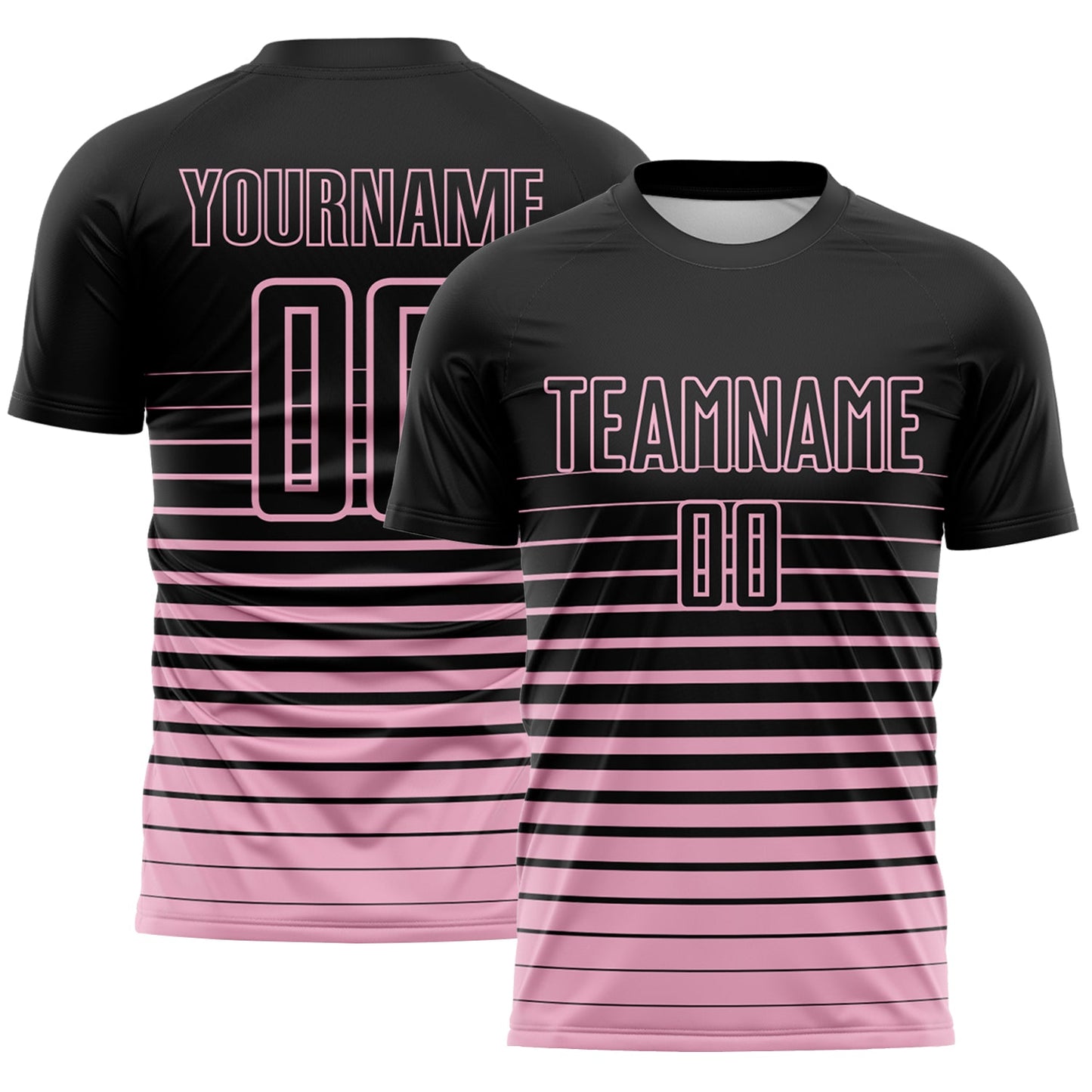 Custom Black Light Pink Gradient Pinstripe Sublimation Soccer Uniform Jersey - Main View