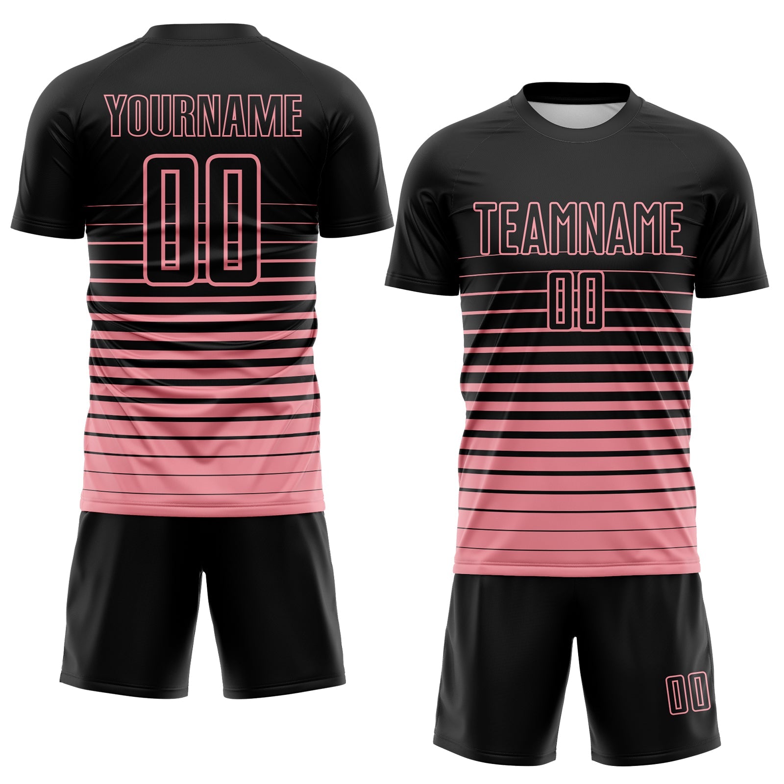 Custom Black Medium Pink Gradient Pinstripe Sublimation Soccer Uniform Jersey view 2