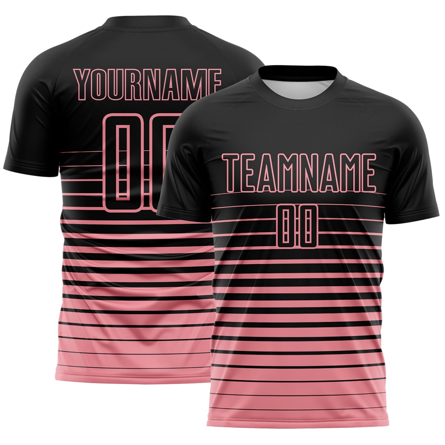 Custom Black Medium Pink Gradient Pinstripe Sublimation Soccer Uniform Jersey - Main View