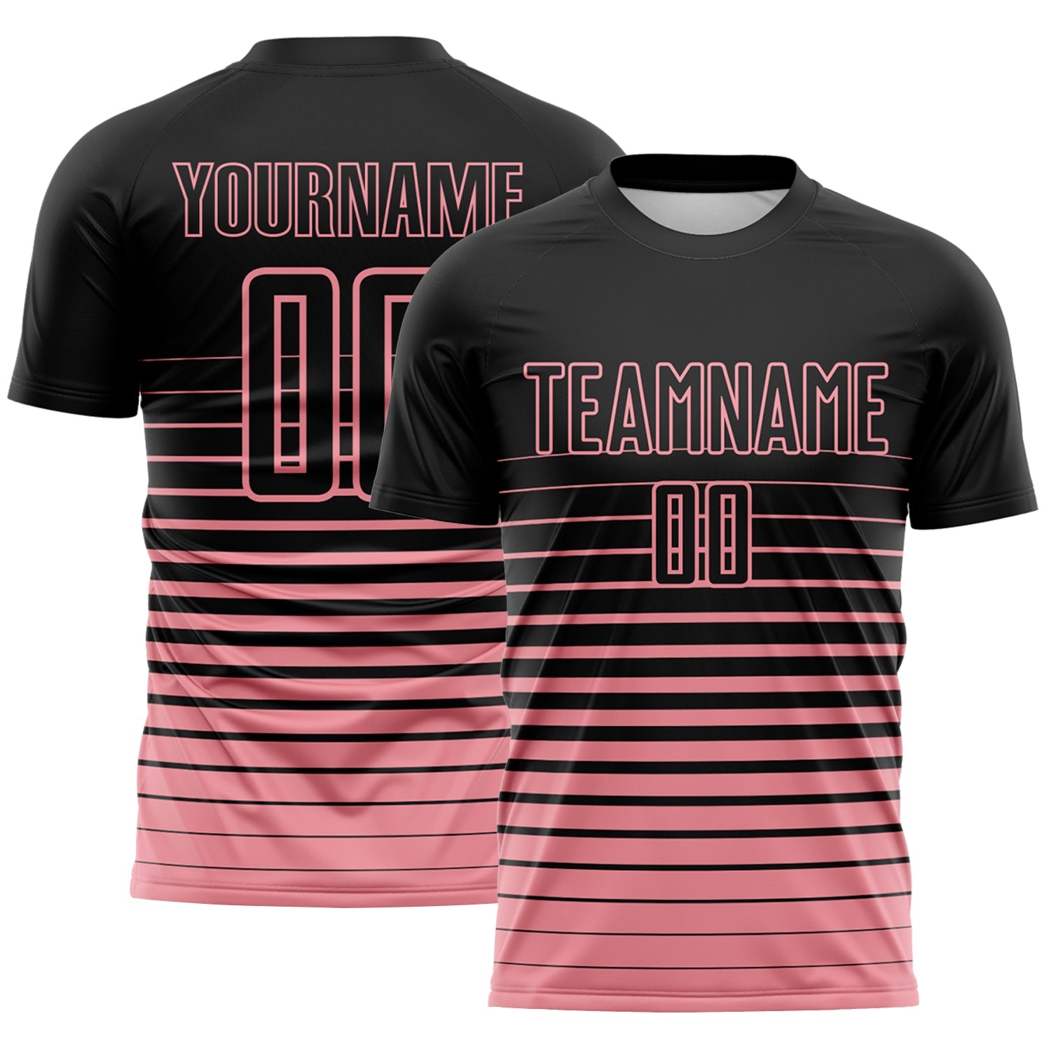 Custom Black Medium Pink Gradient Pinstripe Sublimation Soccer Uniform Jersey - Main View