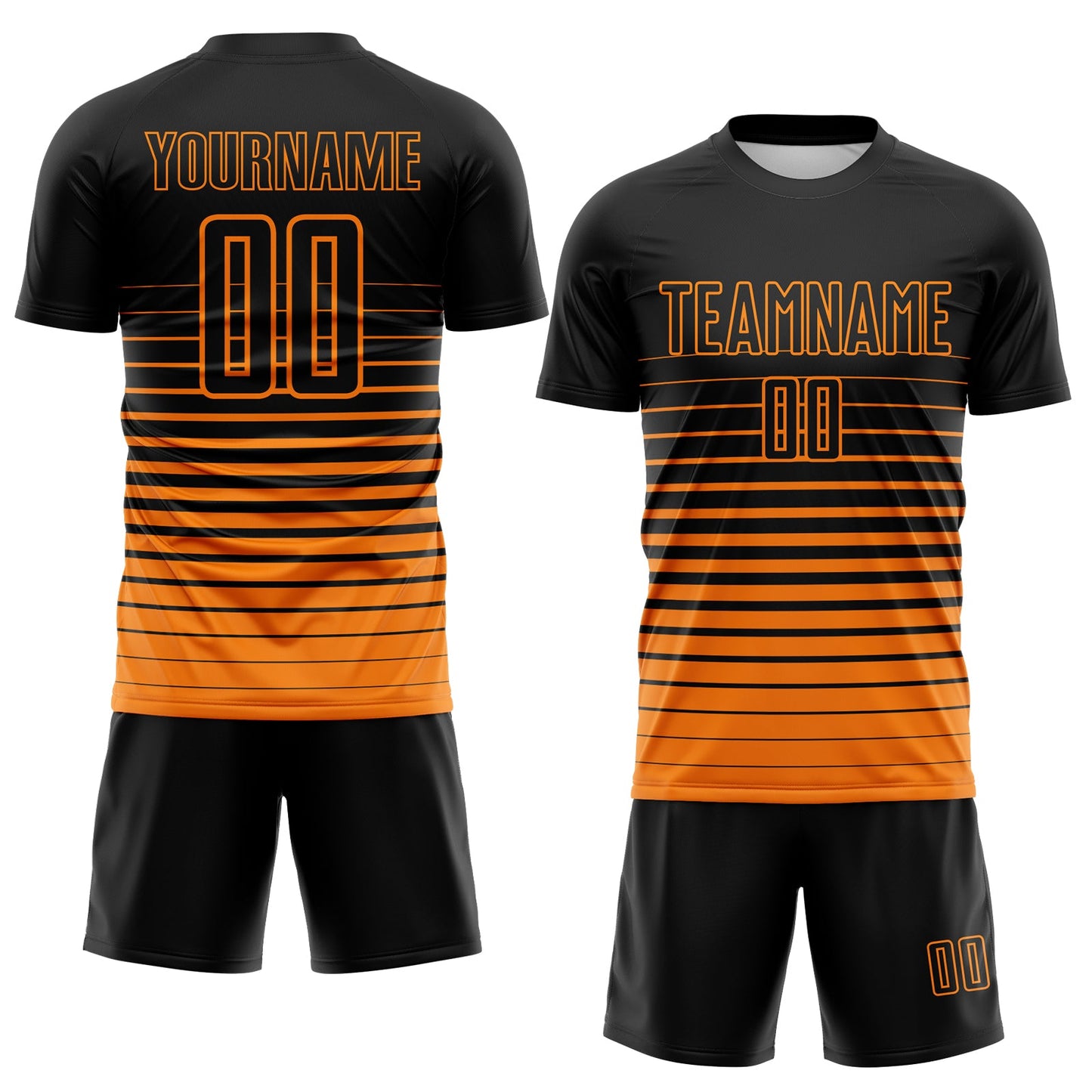 Custom Black Bay Orange Gradient Pinstripe Sublimation Soccer Uniform Jersey view 2