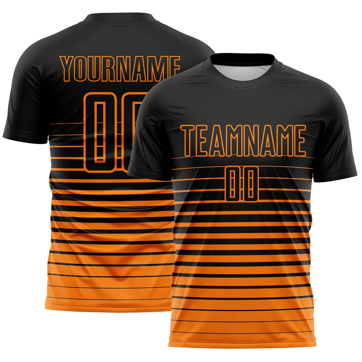 Custom Black Bay Orange Gradient Pinstripe Sublimation Soccer Uniform Jersey - Main View