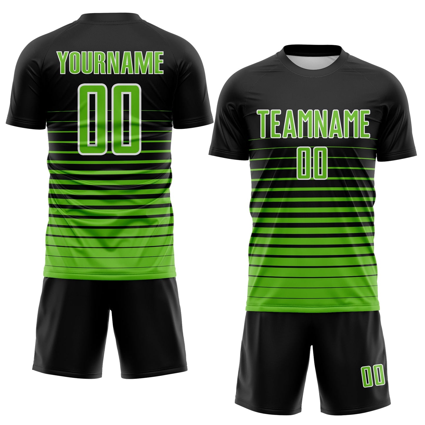 Custom Black Aurora Green-White Gradient Pinstripe Sublimation Soccer Uniform Jersey view 2