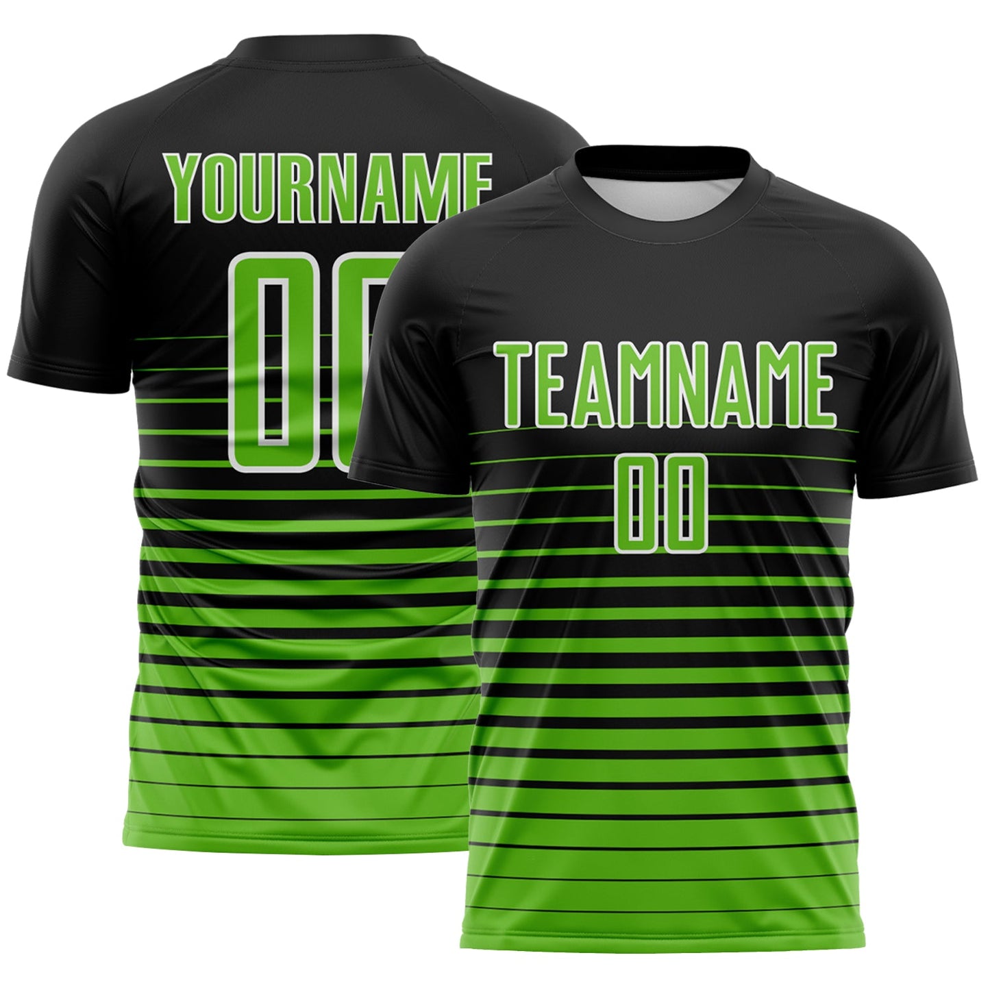 Custom Black Aurora Green-White Gradient Pinstripe Sublimation Soccer Uniform Jersey - Main View