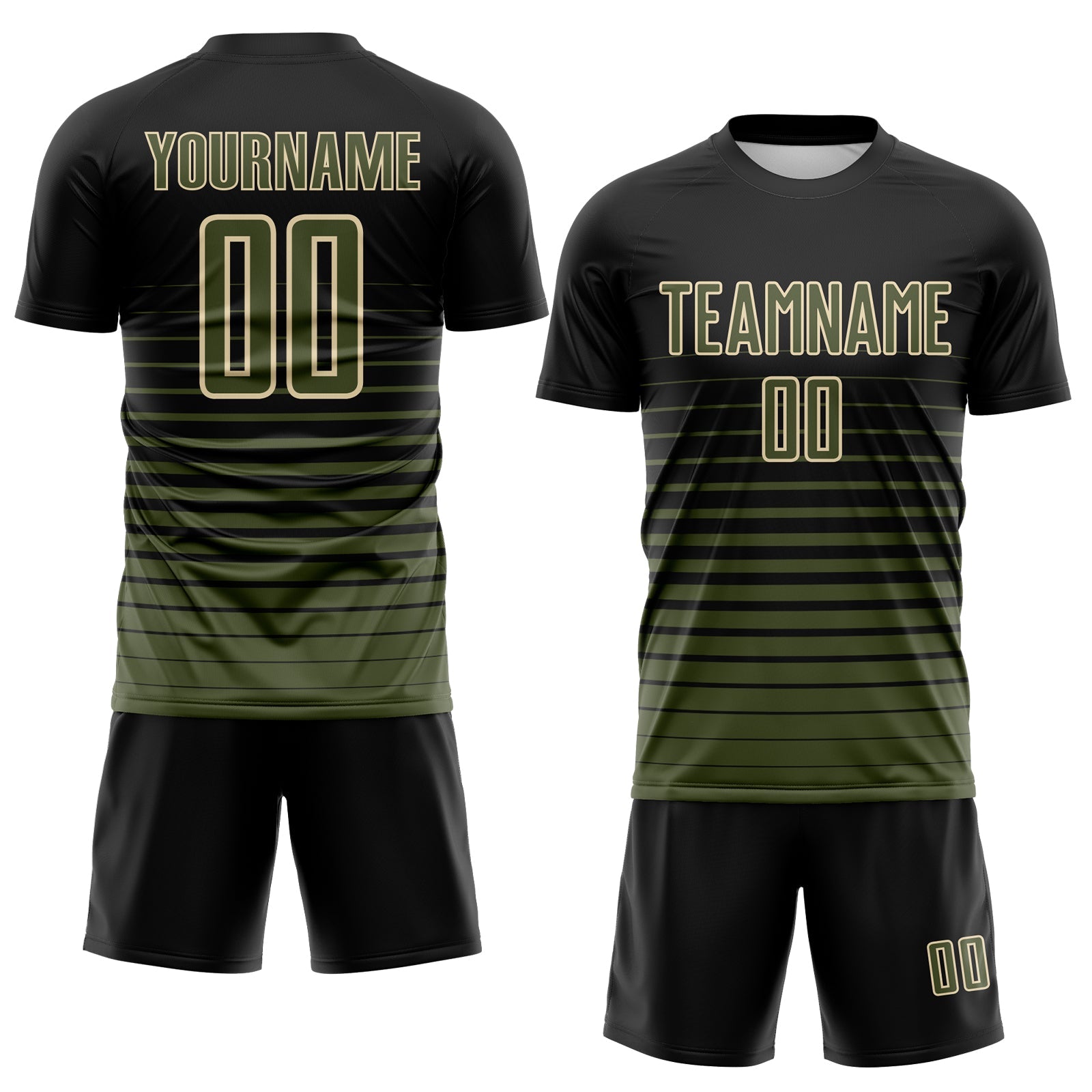 Custom Black Olive-Cream Gradient Pinstripe Sublimation Soccer Uniform Jersey view 2