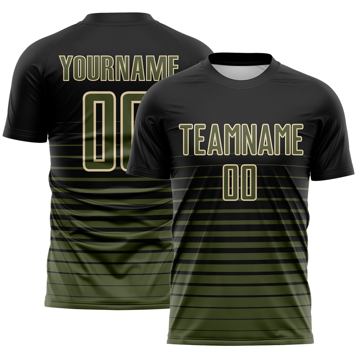 Custom Black Olive-Cream Gradient Pinstripe Sublimation Soccer Uniform Jersey - Main View