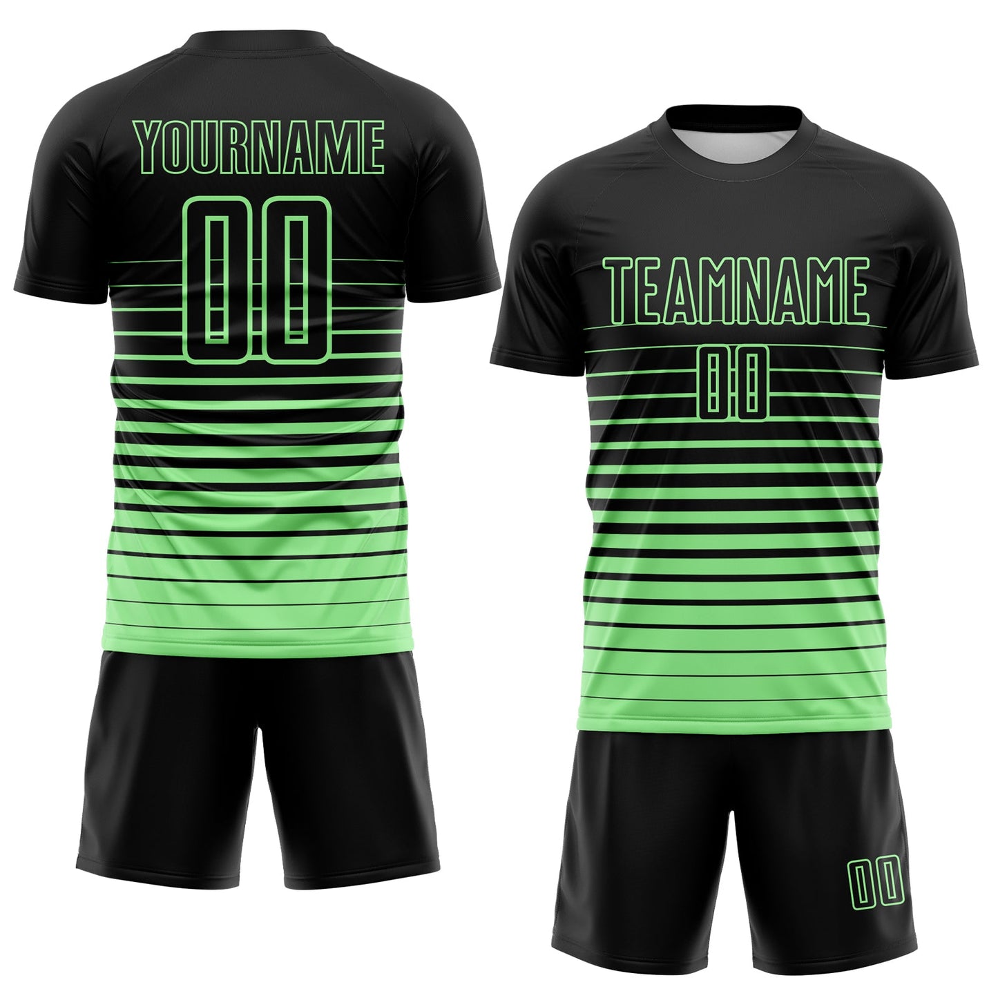 Custom Black Pea Green Gradient Pinstripe Sublimation Soccer Uniform Jersey view 2