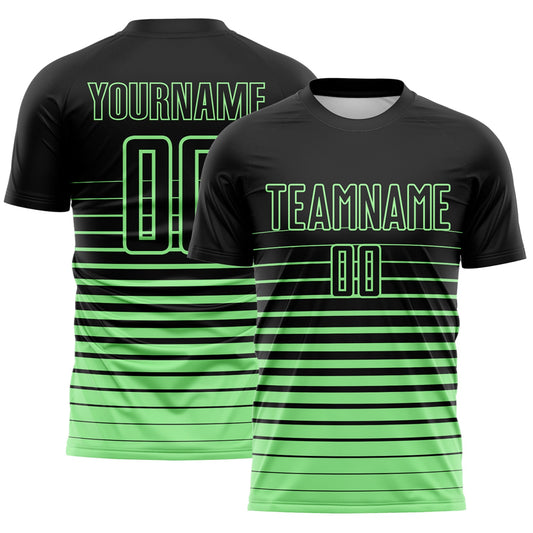Custom Black Pea Green Gradient Pinstripe Sublimation Soccer Uniform Jersey - Main View