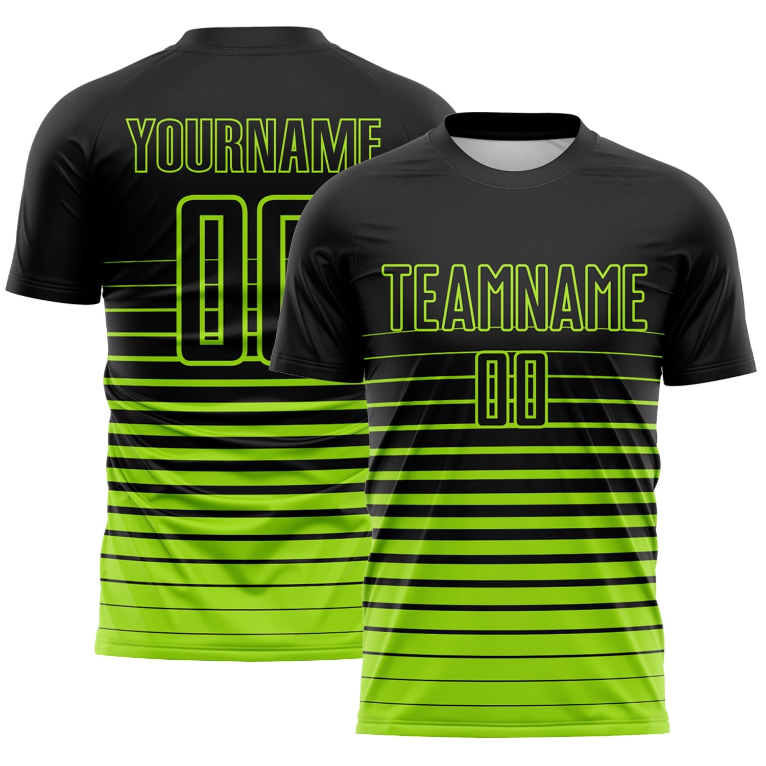 Custom Black Neon Green Gradient Pinstripe Sublimation Soccer Uniform Jersey - Main View