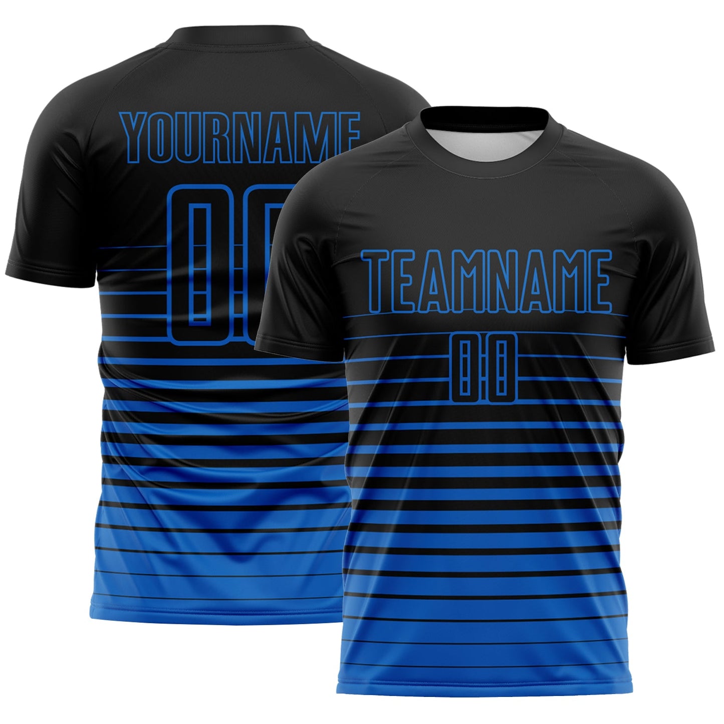Custom Black Blue Gradient Pinstripe Sublimation Soccer Uniform Jersey - Main View