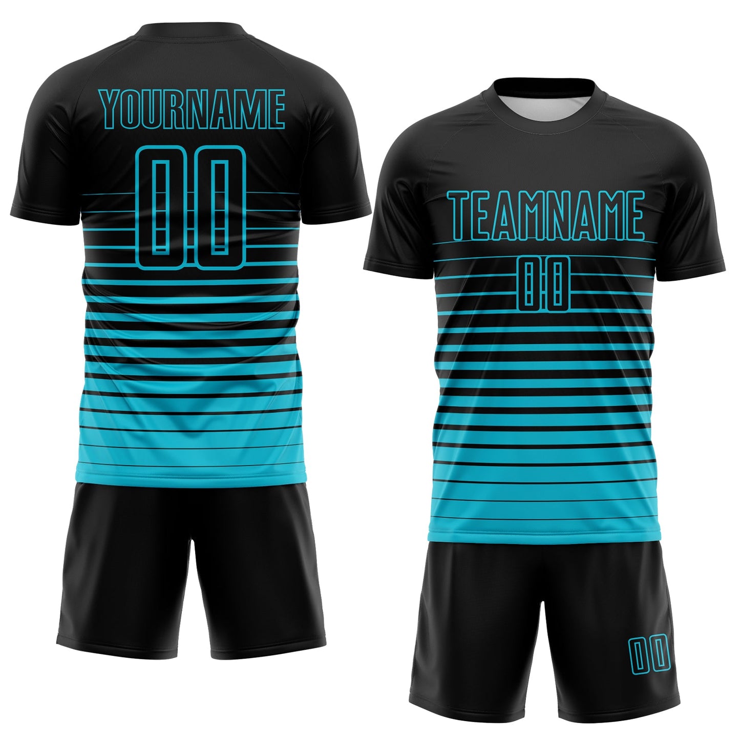 Custom Black Lakes Blue Gradient Pinstripe Sublimation Soccer Uniform Jersey view 2