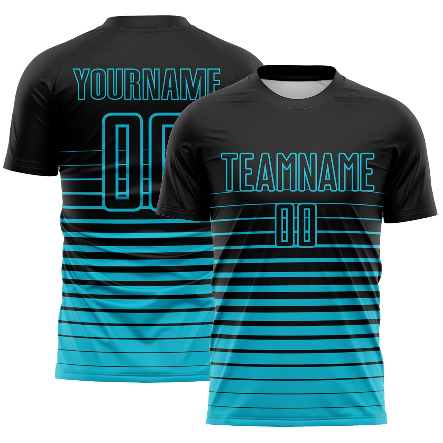 Custom Black Lakes Blue Gradient Pinstripe Sublimation Soccer Uniform Jersey - Main View