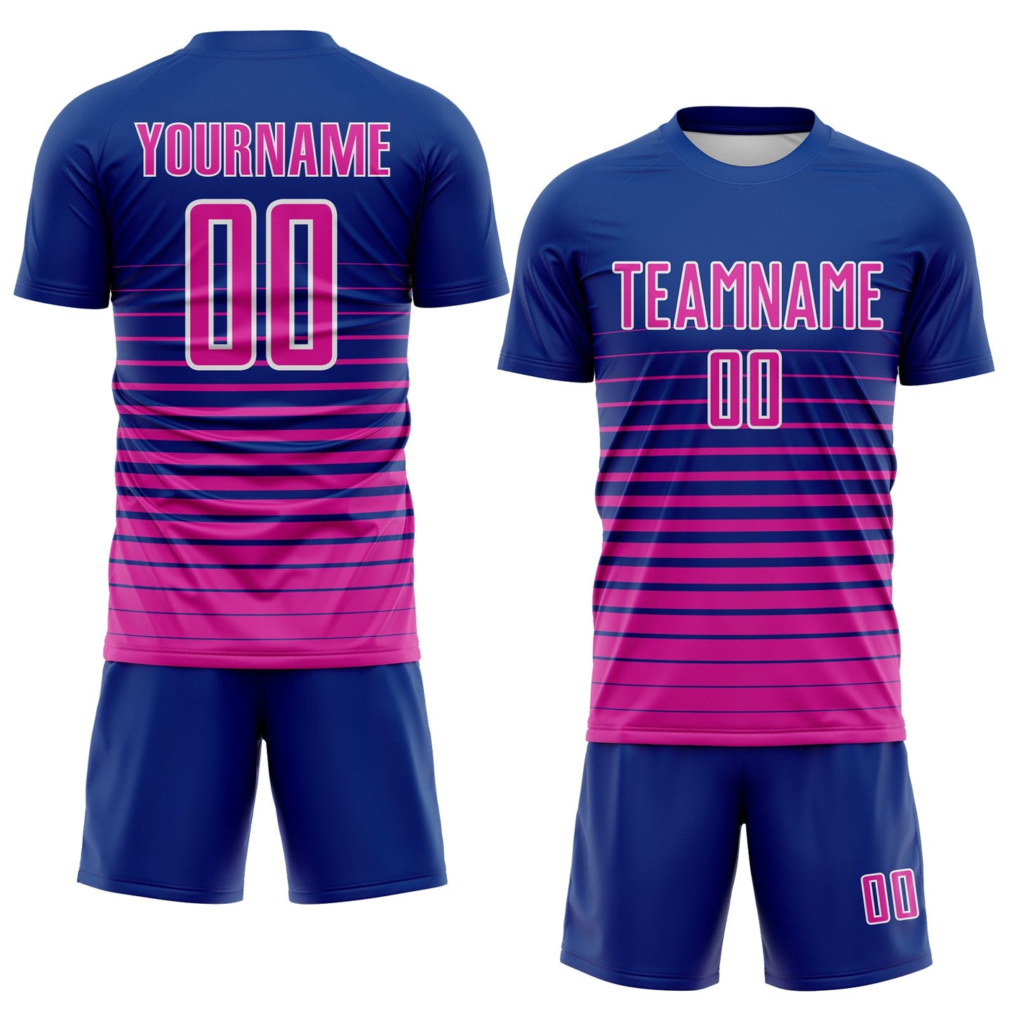 Custom Royal Deep Pink-White Gradient Pinstripe Sublimation Soccer Uniform Jersey view 2