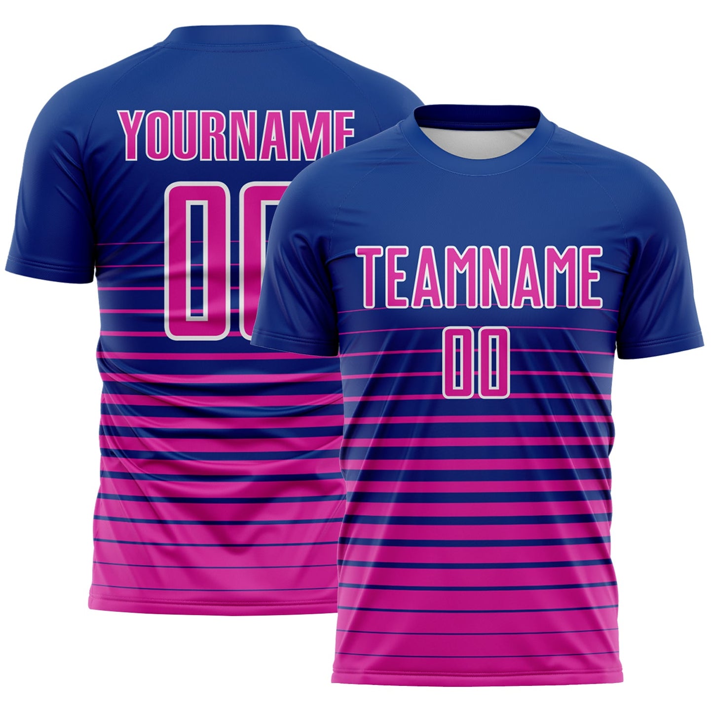 Custom Royal Deep Pink-White Gradient Pinstripe Sublimation Soccer Uniform Jersey - Main View