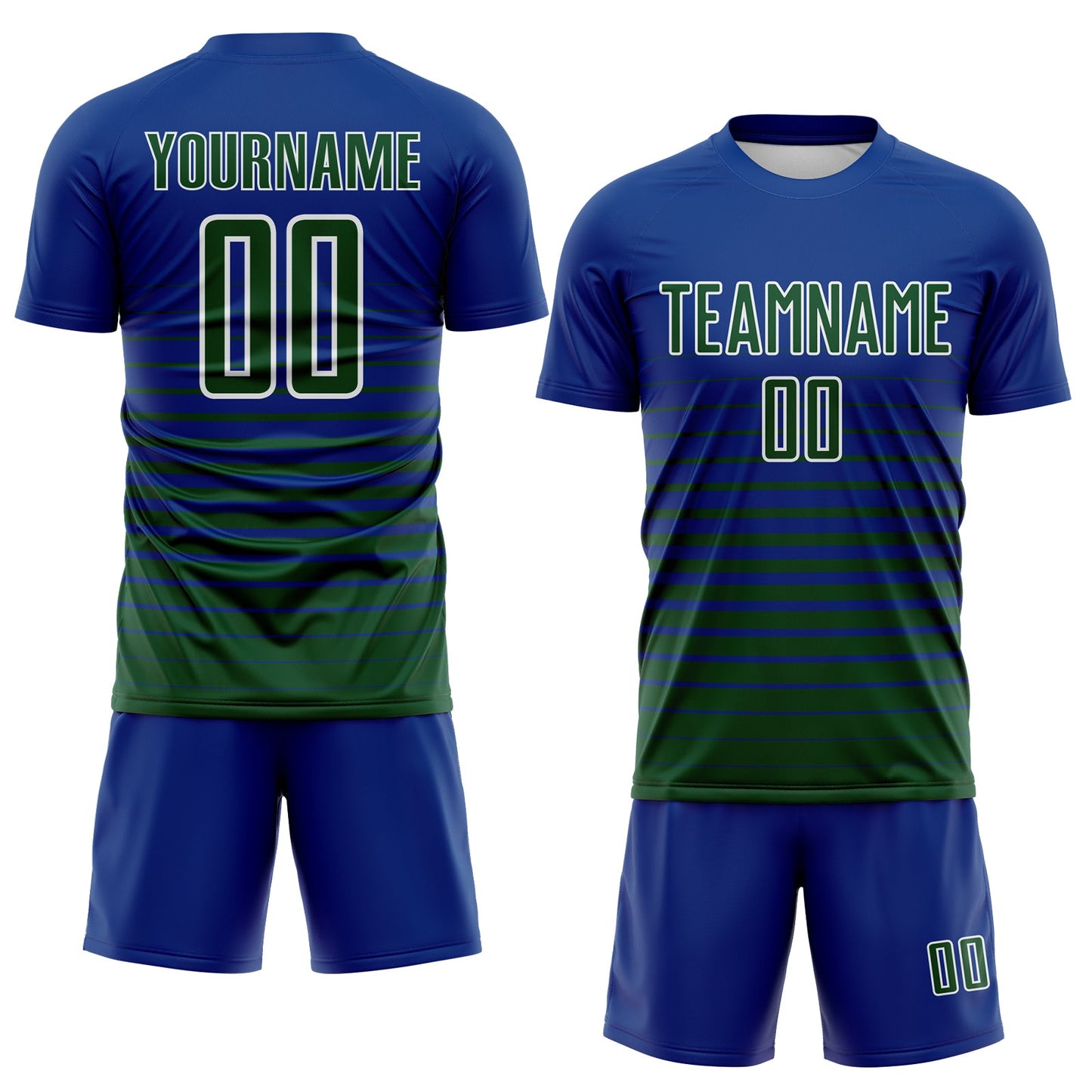 Custom Royal Green-White Gradient Pinstripe Sublimation Soccer Uniform Jersey view 2
