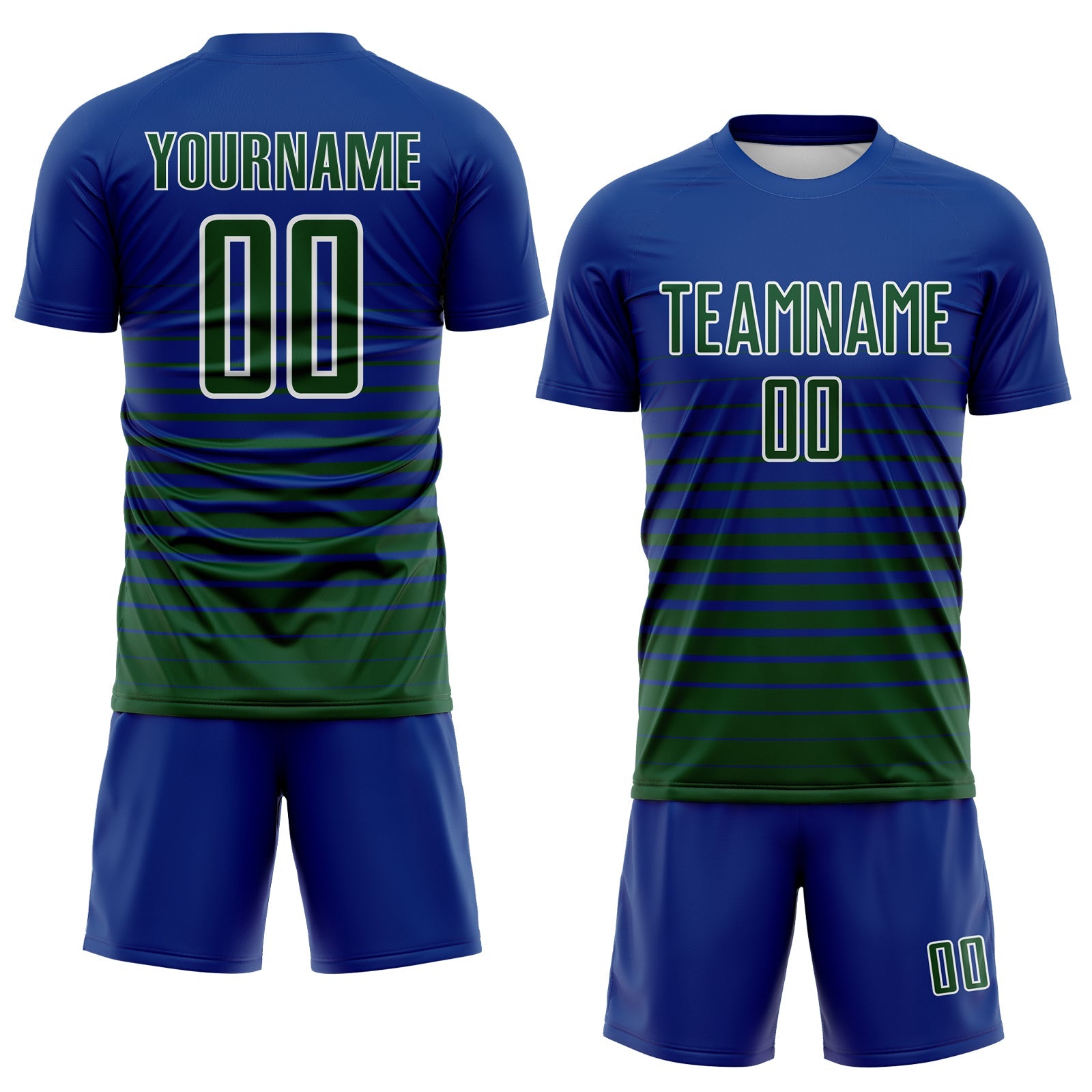 Custom Royal Green-White Gradient Pinstripe Sublimation Soccer Uniform Jersey view 2