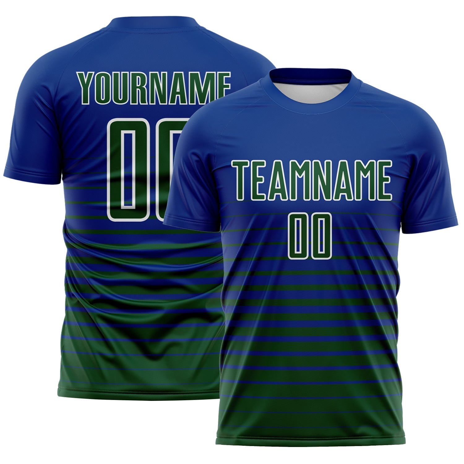 Custom Royal Green-White Gradient Pinstripe Sublimation Soccer Uniform Jersey - Main View