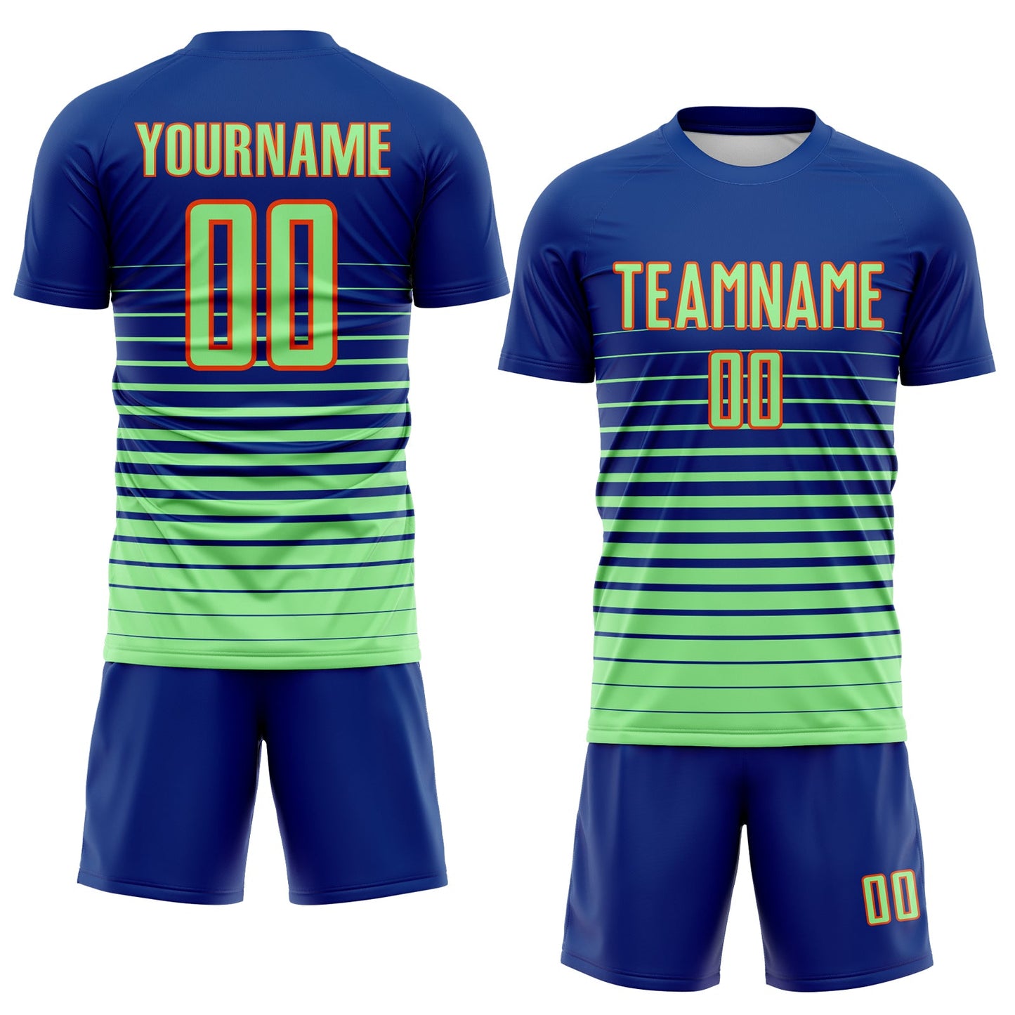 Custom Royal Pea Green-Orange Gradient Pinstripe Sublimation Soccer Uniform Jersey view 2
